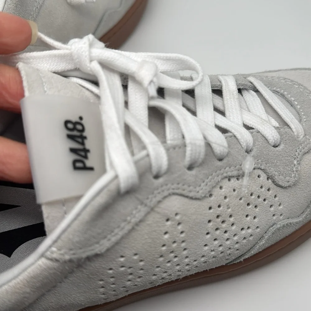 P448 Mens White At Heel and Tongue Vert Toe Wedge Leather Sneakers Shoes Size 39